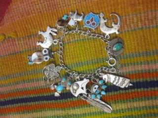   Navajo Turquoise Sterling Silver LOT Charm Bracelet   