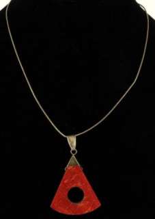   Silver & Red Sponge Coral Necklace and Pendant Triangle Circle  
