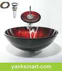    Red Vessel Washbasin Tempered Glass Sink With Brass Faucet YS 4101