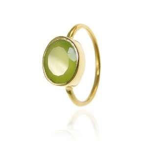  Gold ring with semi precious stone Green Chalcedony Size 6 