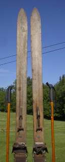 VINTAGE Wooden Skis 83 Wood Skiis + Bamboo Ski Poles  