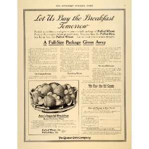  1911 Ad Quaker Oats Puffed Wheat Rice Breakfast Cereal 