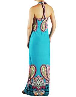Summer Turquoise Paisley Bohemian Tube Halter Long Evening Maxi Dress 