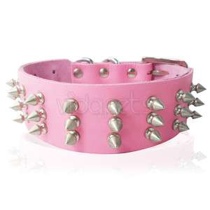 17 21 Pink Spiked Spikes Genuine Real Leather Dog Collar Large L 