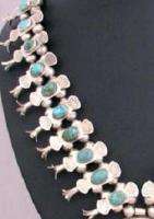   Old Pawn Sterling Silver & #8 Turquoise Squash Blossom Necklace  