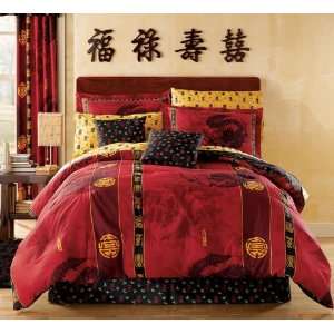  Red Dragon Queen Bed Set, 88 x 88