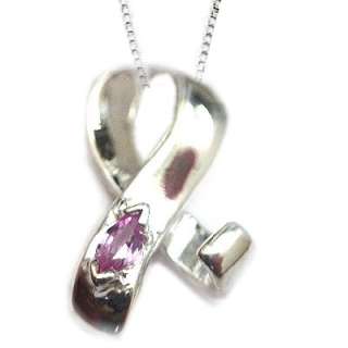 Silver Breast Cancer Awareness Pink Sapphire Necklace  