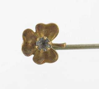 ANTIQUE PASTE SHAMROCK CLOVER SPELTER STICK PIN  