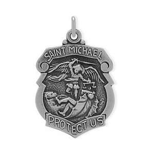   Silver St. Michael Religious Medal Medallion with chain   24 Jewelry