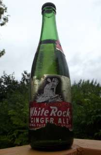 1960s White Rock Extra Pale Ginger Ale soda bottle full w/ paper label 