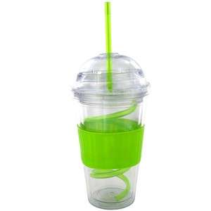 Double Wall Insulated CURLY STRAW Tumbler Hot Cold Cup Mug 16 oz. BPA 