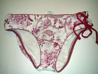   Fiji White Red Floral Bandana Print Bathing Swim Suit Bikini Bottoms S