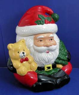 Christmas Cookie Jar, Santa Holding Teddy Bear  