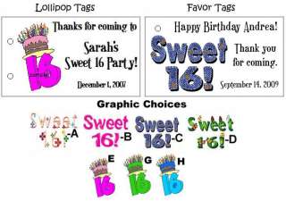 10 Sweet 16 Themed Lollipop Favor Tags