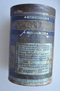 Capstan NAVY CUT Tobacco Large Tin by WD HO Wills, Bristol & London 