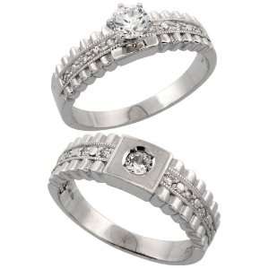 925 Sterling Silver 2 Piece CZ Ring Set ( 6mm Engagement Ring & 6.5mm 