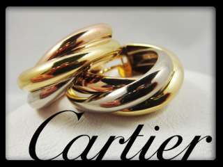 Cartier 18k Tri Color Gold Trinity Earrings   White Yellow Rose   OR 