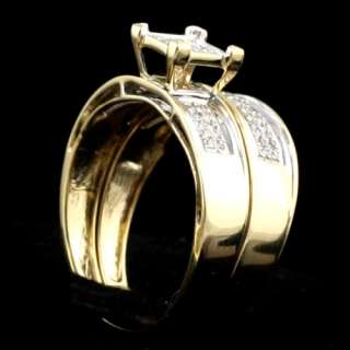 HIS & HER YELLOW GOLD DIAMOND ENGAGEMENT BRIDAL TRIO RING SET  
