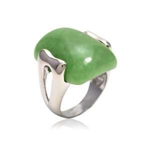    Sterling Silver Green Jade Rectangular Ring, Size 9 Jewelry