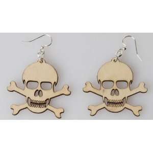  Wooden   Style Skull And Crossbones Earrings Jewelry