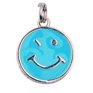  Sterling Silver Epoxy Winking Face Charm Jewelry