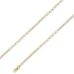  14K Solid Yellow Gold Figaro 10+7 Chain Necklace 2.4mm (3 