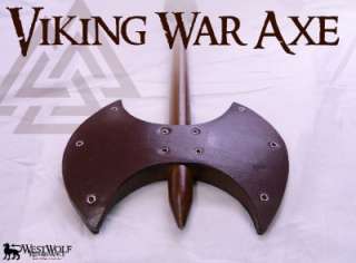 VIKING WAR AXE   Double Headed   Wood & Leather    sca/larp/medieval 