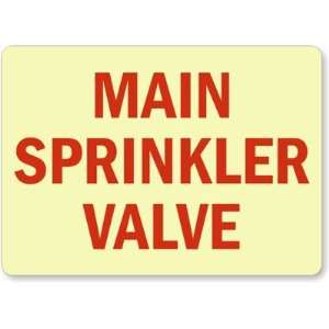  Main Sprinkler Valve (red on white) Glow Aluminum Sign, 14 