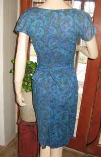 Vintage 50s Paisley Wiggle Secretary Pencil Dress S  
