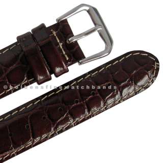 20mm Crocodile Grain Brown Leather deBeer Mens Watch Band Strap  