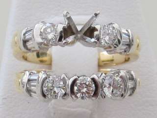 18k. Yellow & White Gold Semi Set Diamond Engagement Ring and Band 