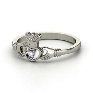    Delicate Claddagh Ring, Platinum Ring with Tanzanite Jewelry