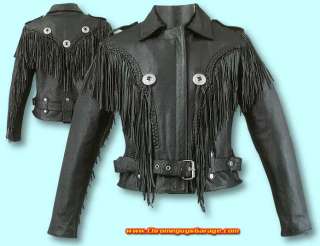 Ladies Leather Motorcycle Bon Jovi Jacket w/Fringe  