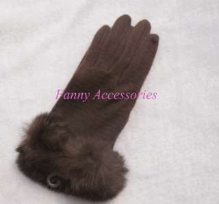 Ladies Girls Wool Winter Gloves Rabbit Fur Cuff  