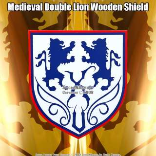 Double Lion Wooden Medieval Shield Buckler With Handle  