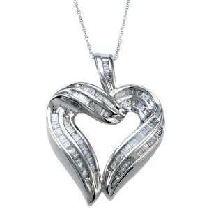   Love Me Tender Invisible Set Baguette Diamond Heart Pendant Jewelry