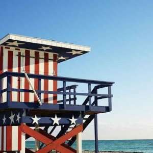  Lifeguard Tower in Miami, Florida, Usa.   Peel and Stick Wall Decal 