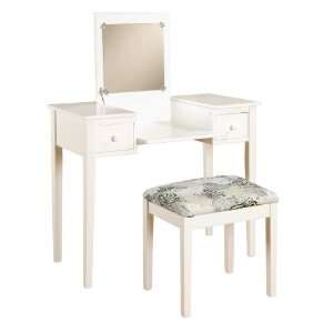  VANITY SET WHITE BUTTERFLY BENCH   Linon Home Decor 