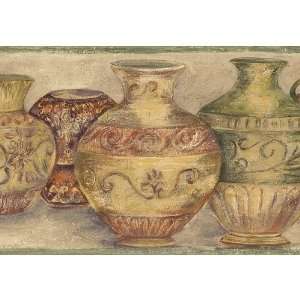  Olive Decorative Vase Wallpaper Border
