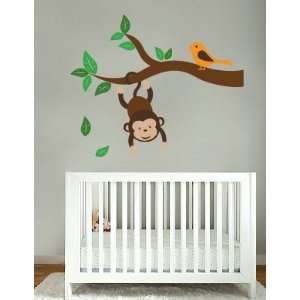  Kids tree branch vinyl wall decal with monkey hanging from 