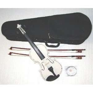   WHITE VIOLIN WITH CASE + 2 BOWS + 2 SETS OF STRINGS + ROSIN Musical