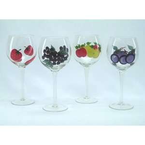  8.5 Wine Glass with Painted Fruits, Set of 4 Kitchen 